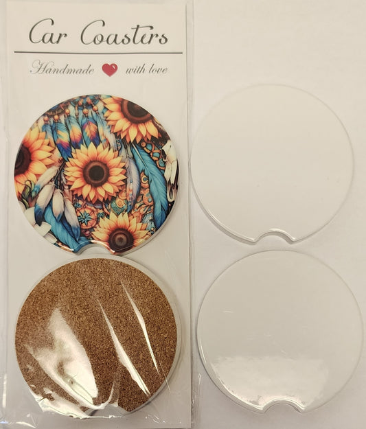 Western Theme Sunflower Ceramic Car Coasters