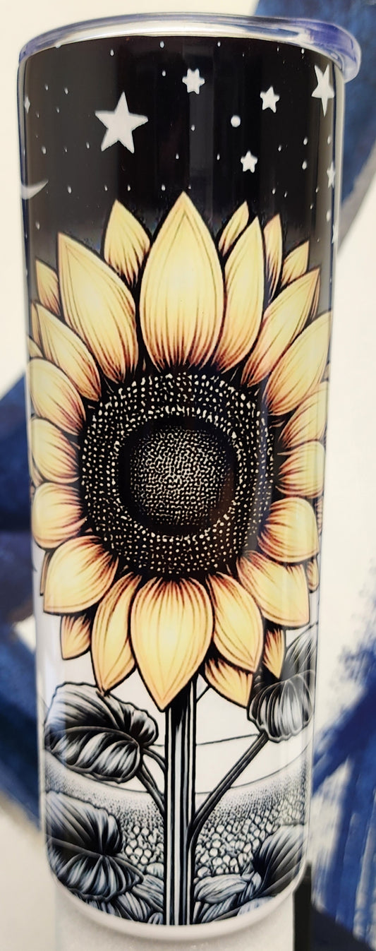 Grayscale Sunflower 20 OZ Stainless Tumbler