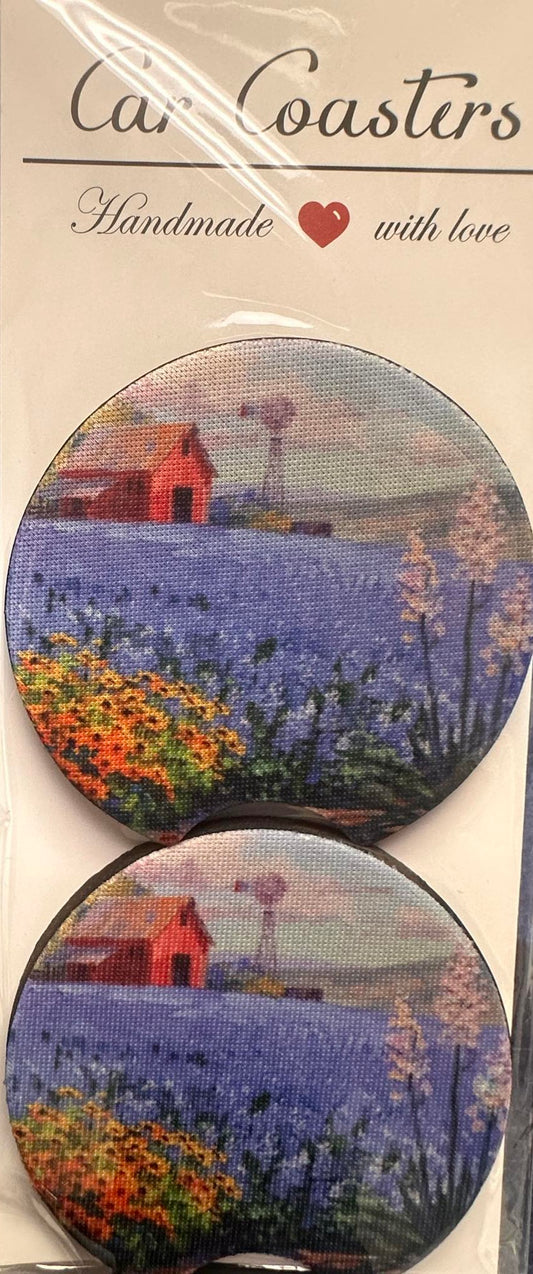 Lavender Farm Neoprene Car Coasters