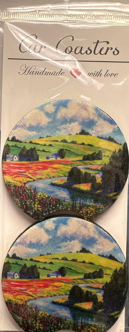 Farmland Valley Neoprene Car Coasters