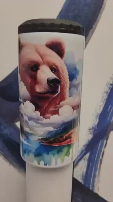 Watercolor Drip Grizzly Bear 4-in-1 Can Cooler